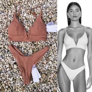 L*SPACE Set - Putty Siren Pointelle Rib Bikini Top & Cabana Bitsy Bottom XS
